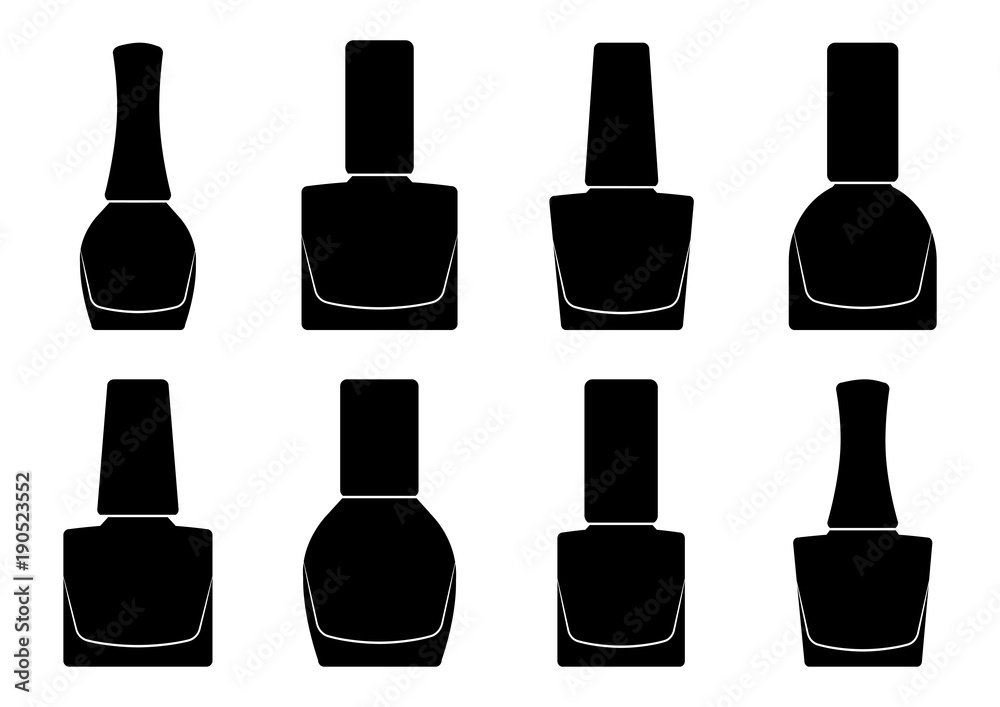 Set of nail polish bottle, black silhouette. Vector illustration Stock Vector Adobe Stock