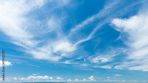 Cirrostratus cloudscape or Fluffy cirrus clouds on blue blue sky, Beautiful cirrocumulus on the high altitude layer photo