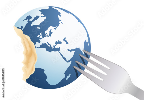 terre - environnement - fourchette - énergie - concept - globe - planète - faim - écologie - destruction - monde