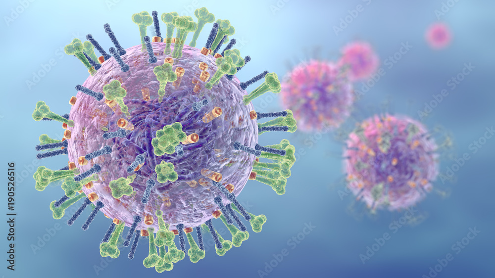 Influenza virus, medically illustration - obrazy, fototapety, plakaty 