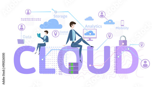Cloud computing concept. Information technology. Vector illustration in flat style, isolated on white background.