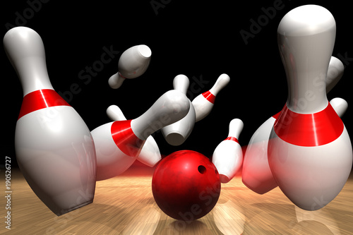 3D rendering of a strike on a bowling game