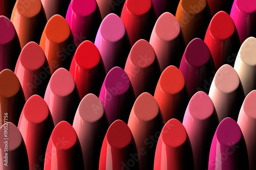 3D render of a large assorment of lipsticks photo