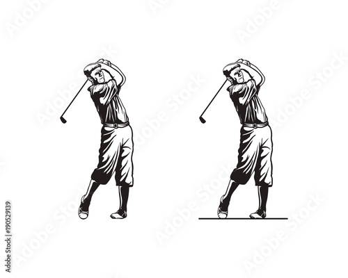 Man Playing Golf or People with Stick Golf Illustration Hand Drawing Symbol Logo Vector