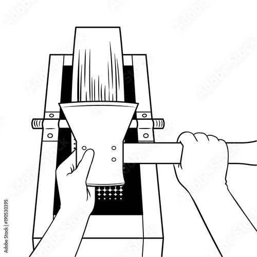 Sharpening ax on grindstone coloring book vector