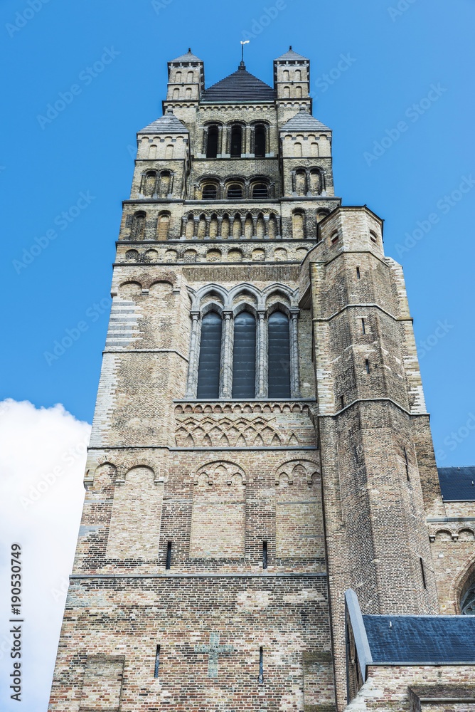 Bell tower of Saint-Salvator Cathedral in Bruges, Belgium