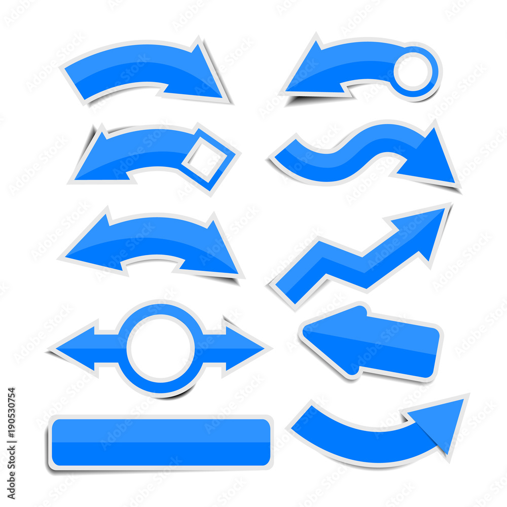 Blue paper arrow stickers with shadows