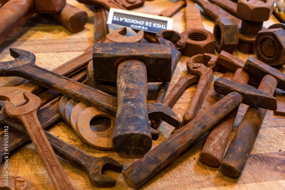 Chocolate in shape of tools sold in Belgium close Chocolate in shape of tools sold in Belgium close