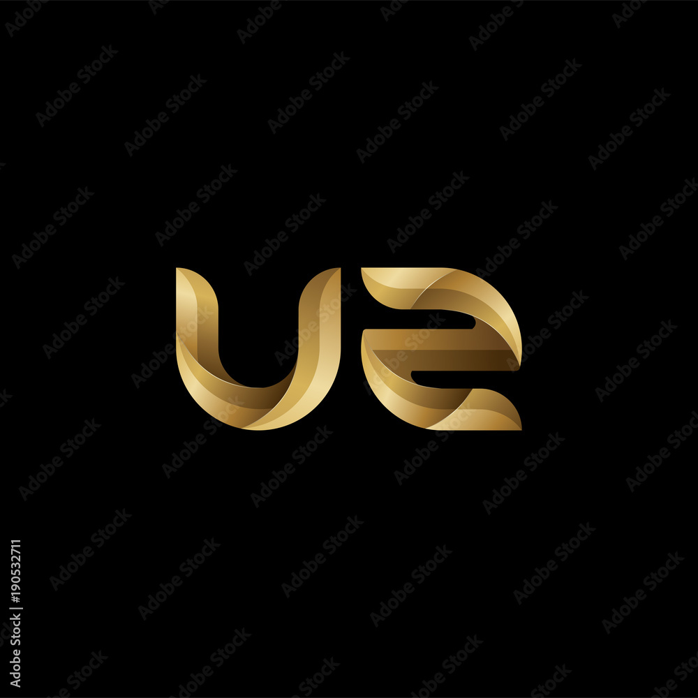 Obraz premium Initial lowercase letter uz, swirl curve rounded logo, elegant golden color on black background