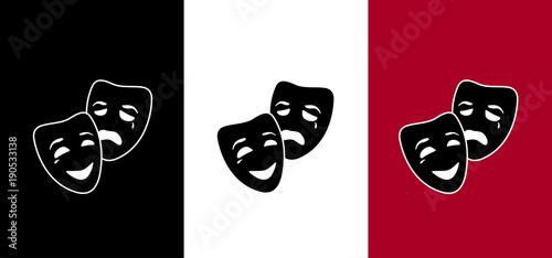 Happy and sad mask, logo opera & carnival image, illustration, vector icon AI / EPS 10 vol. 7