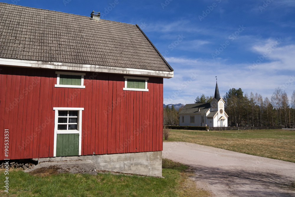 Red painted shed in Norway