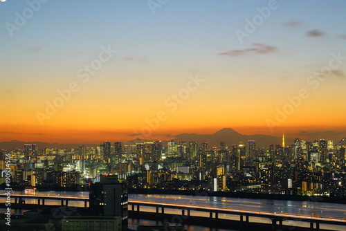 Tokyo tower and city and fuji mountain in sunset time © ball1725
