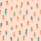 Vector illustration of dancing women. Seamless pattern.