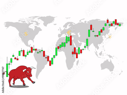 Bullish market for major currency exchange and stock market vector illustration