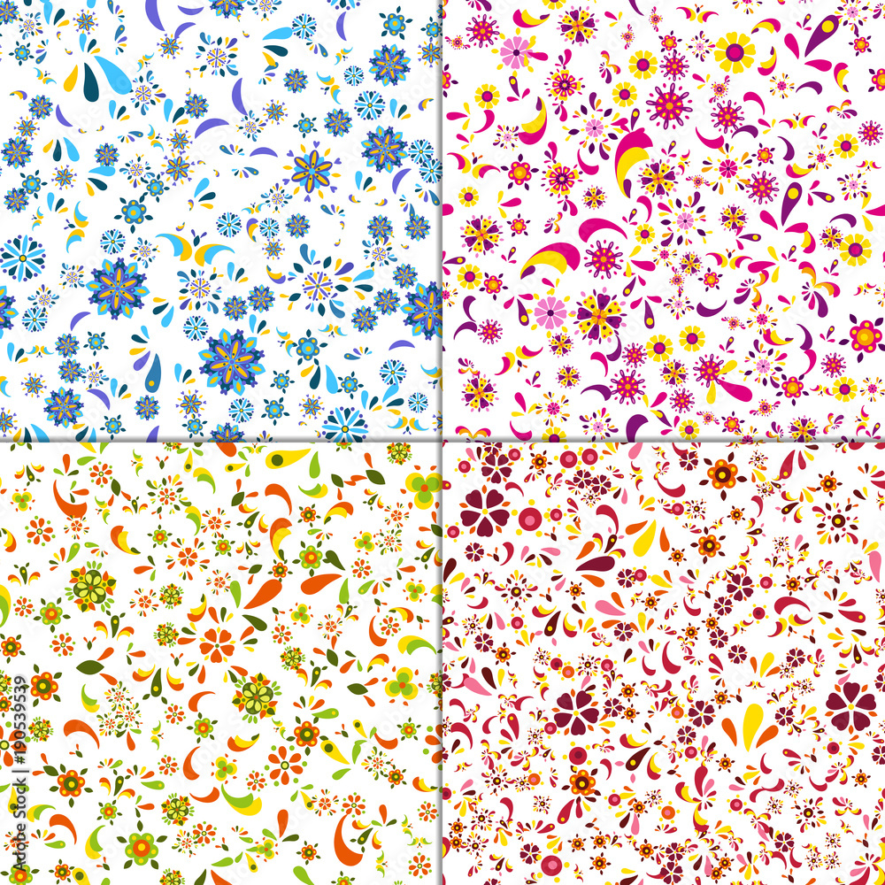 Set of four seamless floral patterns. Vector illustration