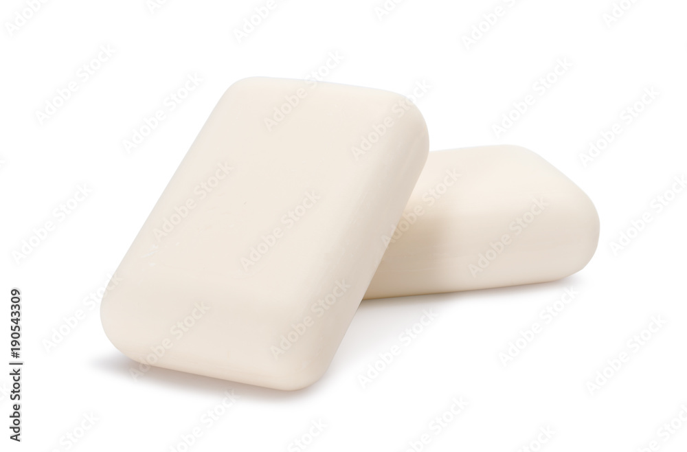 Closeup of white hygiene toilet soap isolated on white background Closeup of white hygiene toilet soap isolated on white background