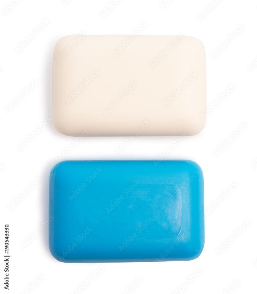 Group of blue and white hygiene toilet soap isolated on white background Group of blue and white hygiene toilet soap isolated on white background