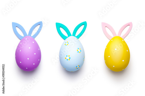 Easter Eggs with Bunny Ears Isolated on White Background