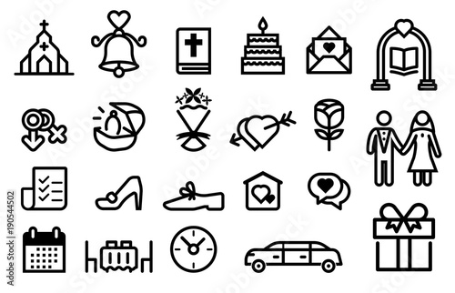 Basic marry icon. Wedding event day. Invitation to attend the wedding of the couple. Preparing to ceremony wed. Happy festival.