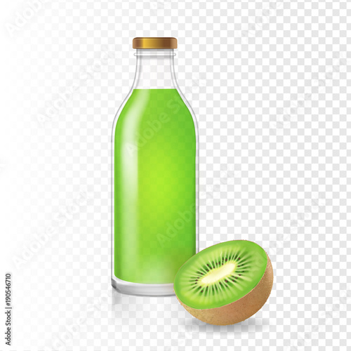 Kiwi juice or smoothies in a glass bottle. Realistic vector