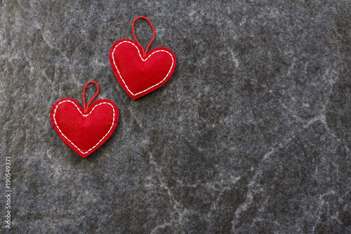 Red beautiful hearts on a marble background. Valentine s Day.  