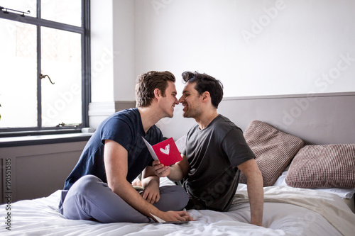 Young male couple on valentines day photo
