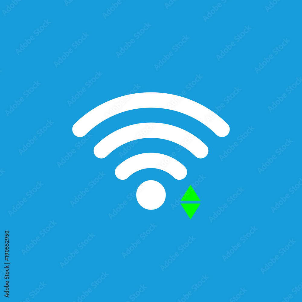 Wi-Fi icon, sign. Vector illustration. Flat design. Connect green sign. Blue background. Wi-Fi icon, sign. Vector illustration. Flat design. Connect green sign. Blue background.