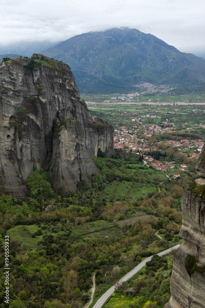 Beautiful scenic view of orthodox monastery in the Greece mountains, Meteora