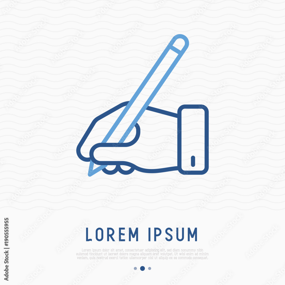 Hand holding pen, writing something thin line icon. Modern vector illustration. Hand holding pen, writing something thin line icon. Modern vector illustration.