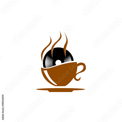 creative logo coffee abstract cafe and music symbol with unique style cup coffee and classic black music disc  logo  vector illustration