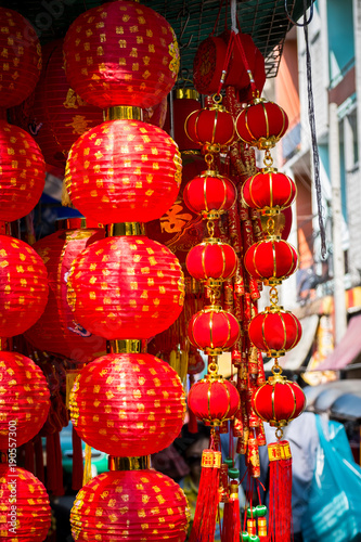 Chinese New year lantern hanging for selling on Yaowarat road