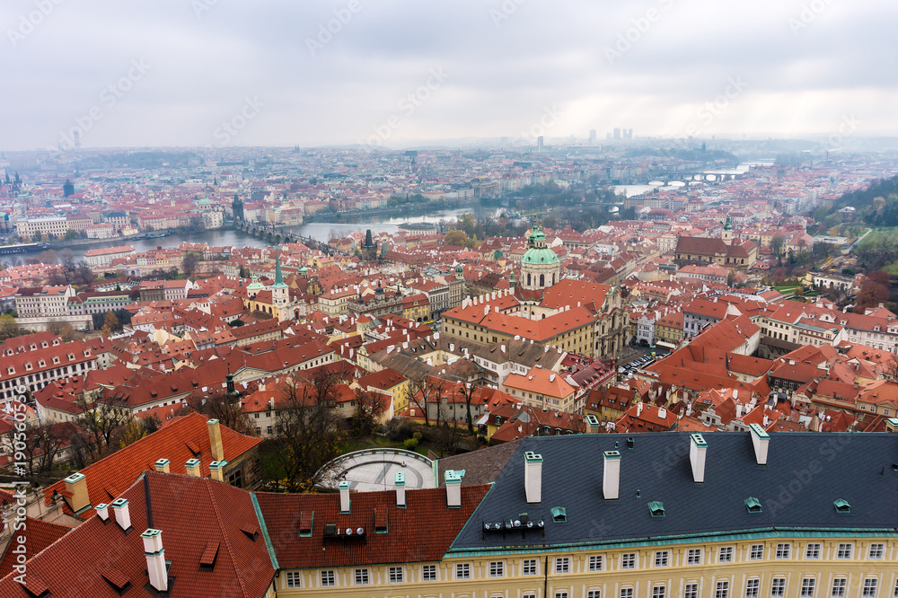 Landscape of Prague from tower of St. Vitus Cathedral, Czech Republic