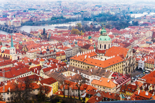 panorama of Prague with red roofs from, Czech Republic
