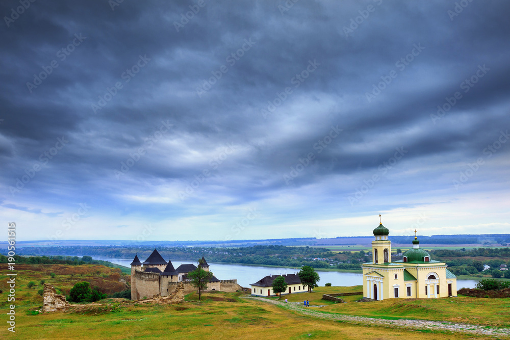 Fototapeta premium Ancient medieval Khotyn castle located on the right bank of the Dniester River. Khotyn. Chernivtsi region. Ukraine