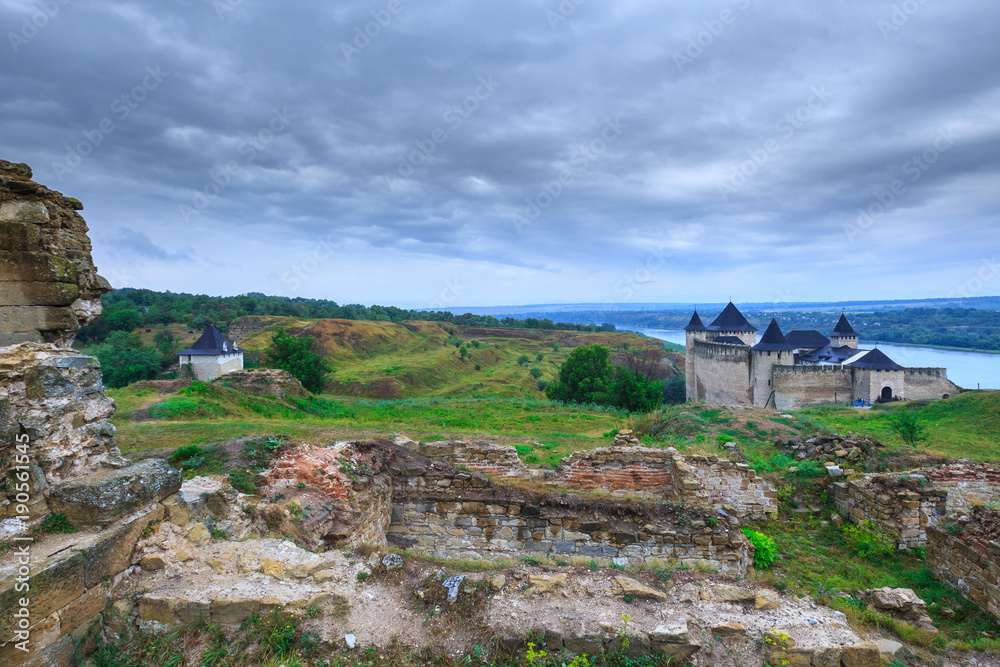 Ancient medieval Khotyn castle located on the right bank of the Dniester River. Khotyn. Chernivtsi region. Ukraine