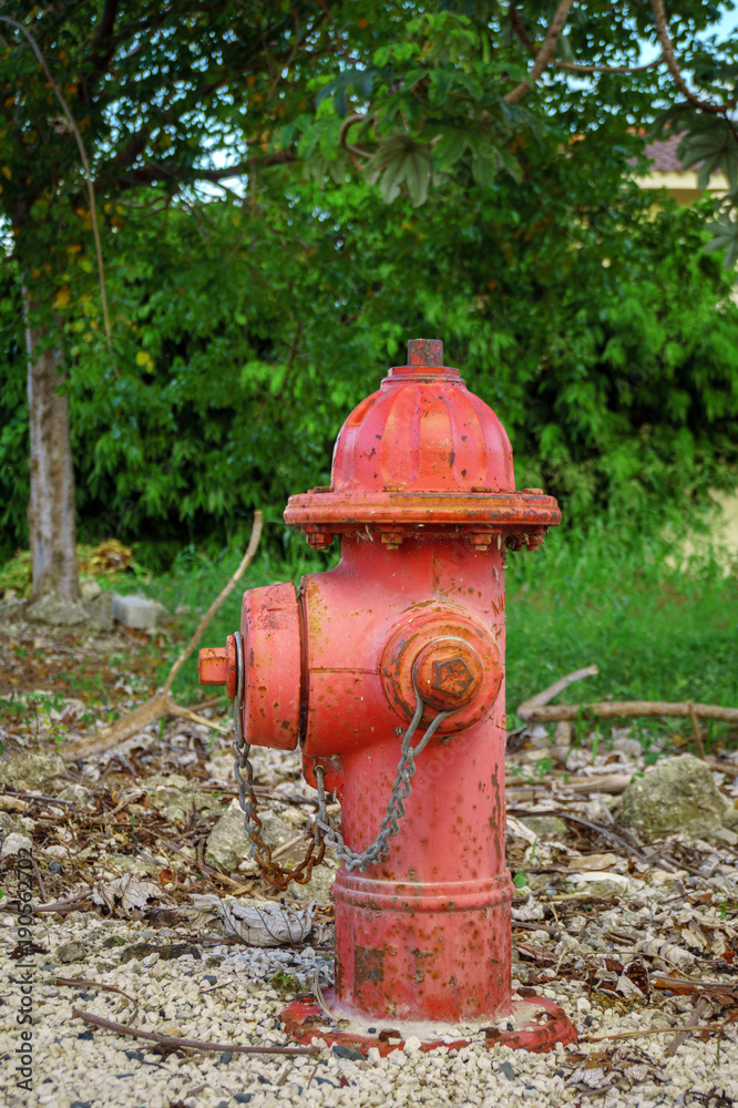 red fire hydrant with rust in the Park red fire hydrant with rust in the Park