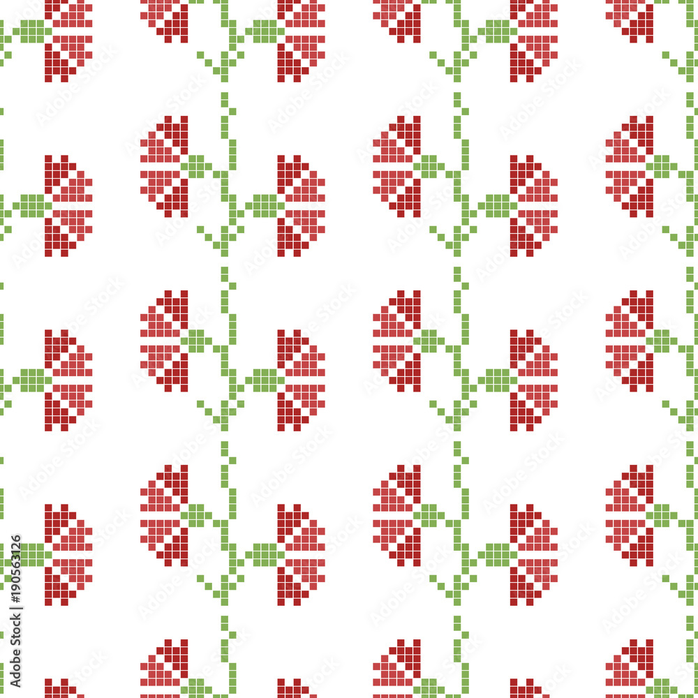 Seamless cross stitches flowers pattern on white Seamless cross stitches flowers pattern on white