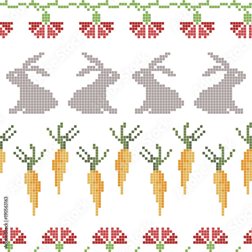 Seamless cross stitches Easter pattern on white