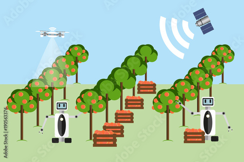 Internet of things in agriculture. Smart farm with wireless control. Vector illustration.