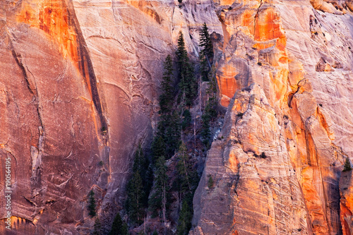 Detail landscape view of mountain walls in Zion national park, Utah