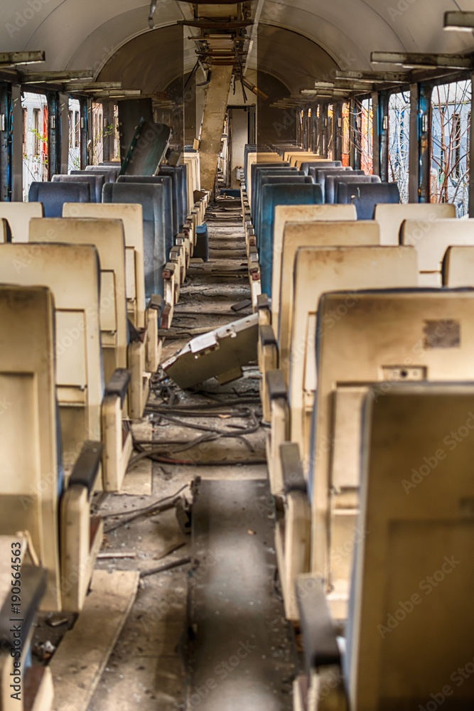 Fototapeta premium Abandoned and destroyed trains