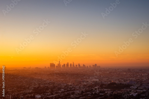 Los Angeles cityscape viewed from Griffith observatory at sunrise