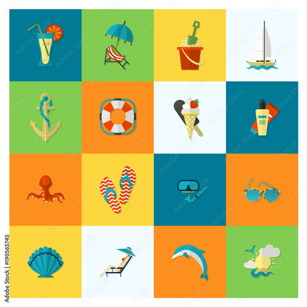 Summer and Beach Simple Flat Icons Summer and Beach Simple Flat Icons