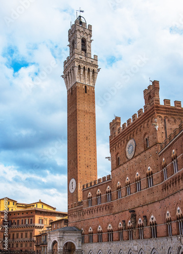 Campo Square with Mangia Tower in Siena, Italy