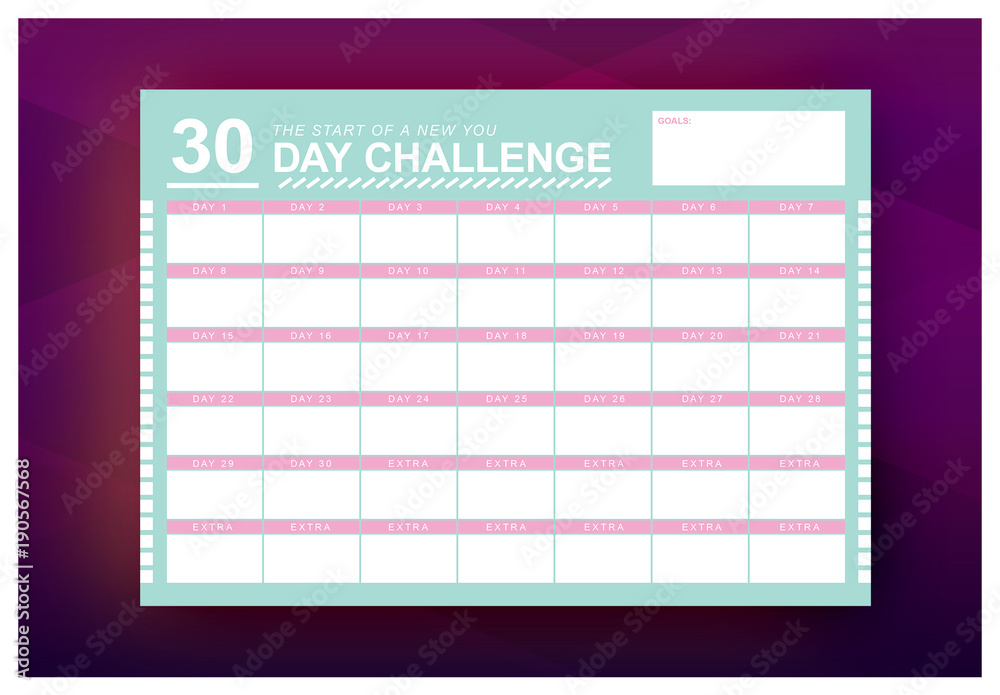 30 Day Challenge Monthly Calendar Layout 1 Stock Template | Adobe Stock