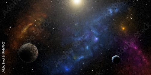 Fototapeta Naklejka Na Ścianę i Meble -  Stars, planets and nebulas. Sci-fi background