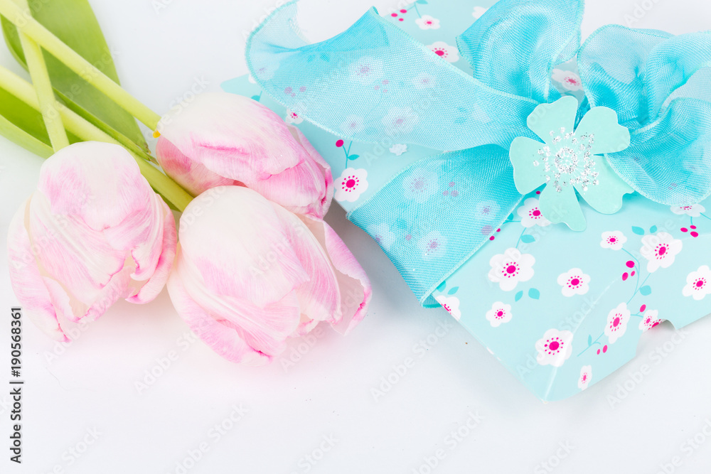 Happy birthday box and tulips Happy birthday box and tulips