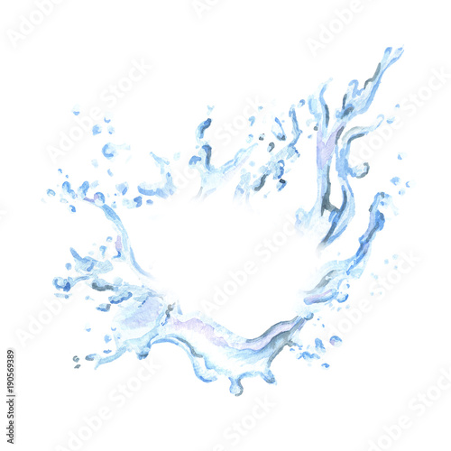 Dynamic splash isolated on a white background. Watercolor hand drawn illustration