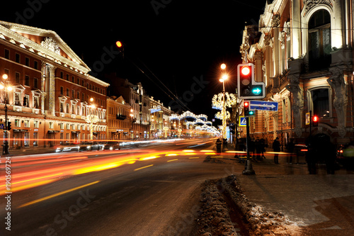 Christmas decoration of Nevsky Prospekt in Saint Petersburg- night view