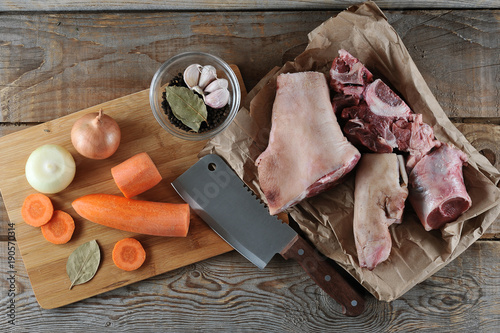 kit for the preparation of jelly - pork legs, pork shanks, carrots, onion, and spices